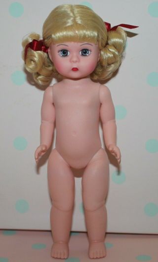 8 " Madame Alexander Ma Nude Dress Me Doll Blond With Curly Pigtails Red Ribbons