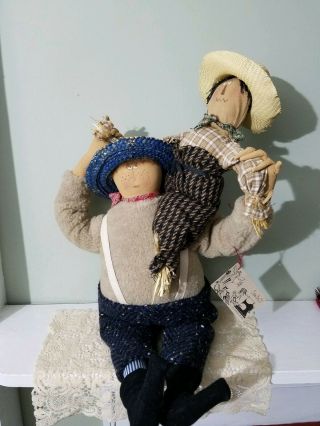 Folk Primitive Doll Tags Handmade Greta Chirco Ooak 21 " Boy W Scarecrow Friend