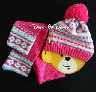 Build - A - Bear Fairisle Winter Scarf & Hat Set Fuchsia Pink Teddy Clothes Outfit