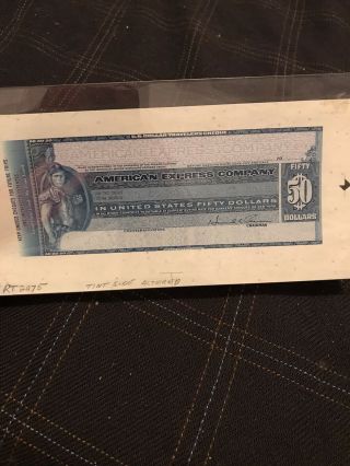 American Express Company 1970’s Proof $50 Travelers Check Tint Side Altered