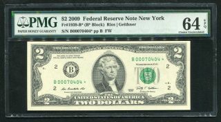 Fr.  1939 - B 2009 $2 Star Frn Federal Reserve Note York,  Ny Pmg Unc - 64epq