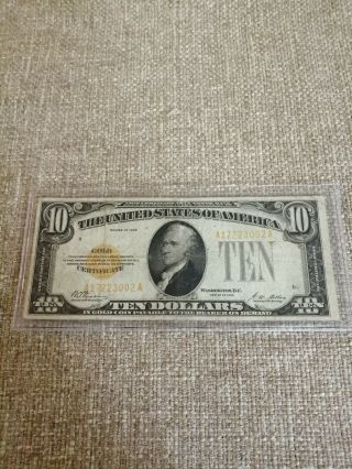 Usa Paper Money Gold Certificate $10 Series Of 1928 With Golden Seal