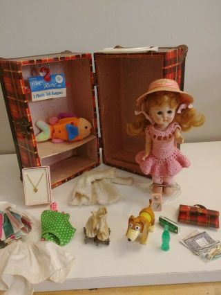 Vintage 7 1/2 " Vogue Ginny Doll Trunk Clothes School Bag Books Accessories