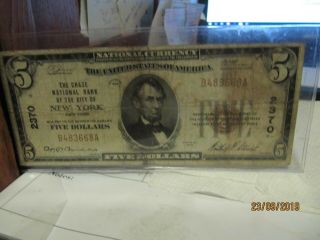 1929 Five Dollar National Bank Note From Chase Ny Bank 2370