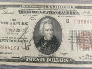 Series of 1929 U.  S.  National Currency $20 Dollar FRBN Chicago,  Illinois - W5 3