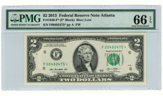 (2013) Atlanta Georgia $2 Dollars Star Note (66) Gem Uncirculated Epq