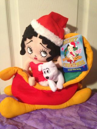 Betty Boop Stuffed Plush Cloth Doll Sexy Santa Sled Dog Puppy Merry Christmas