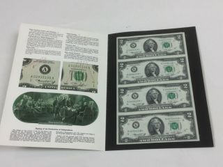 Framed 1976 Uncut $2 Dollar Bills (uncut Sheet Of 4 X $2) Estate Find