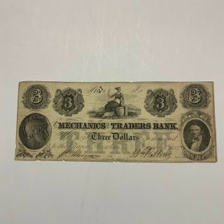 1852 Georgtown D.  C.  $3 The Mechanics Traders Bank Obsolete Currency
