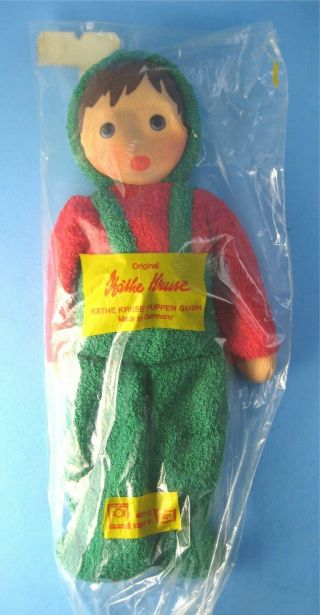 Kathe Kruse Terry Cloth Doll In Package Baby Toy Red And Green Outfit