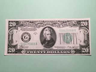 Us $20 Twenty Dollar Bill Federal Reserve Note Series 1934 B