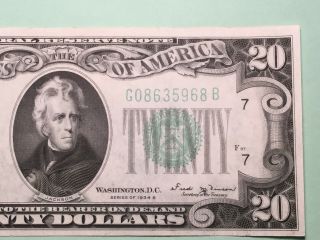 US $20 Twenty Dollar Bill Federal Reserve Note Series 1934 B 3