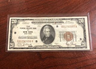 1929 $20 York National Bank Note Small Size Circulated Note