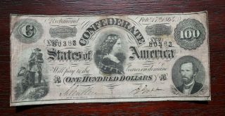 Confederate States Of America,  One Hundred Dollars,  1864,  Civil War,  Money,  Bill