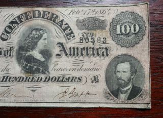 Confederate States of America,  One Hundred Dollars,  1864,  Civil War,  Money,  Bill 3