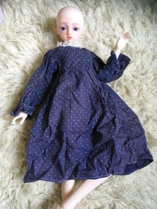 Navy Blue Calico Dress Pioneer Simple Style Fits 1:4 Msd Bjd Doll