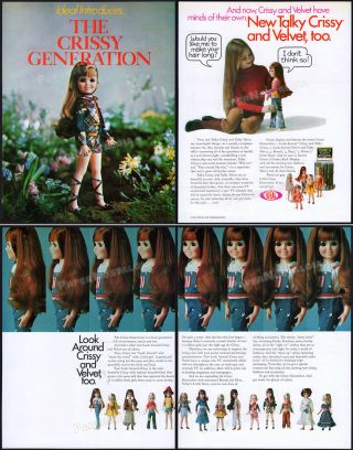 Ideal_crissy & Velvet_orig.  1972 Trade Print Ad_doll Promo_look Around_talking