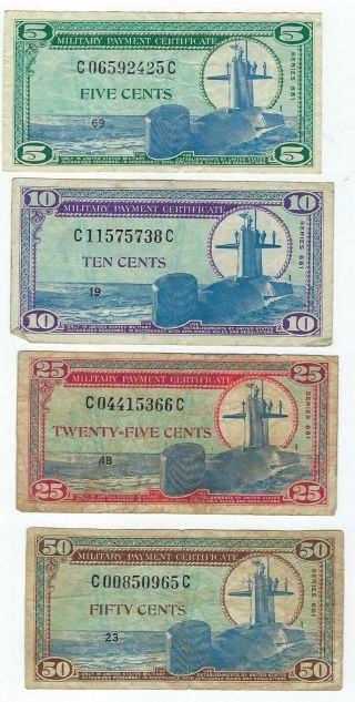 Usmpc P - M75,  76,  77,  78 5,  10,  25,  50 Cents (1969) Circulated 4 Notes