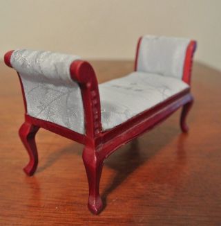 Dollhouse Miniature Victorian Blue Plush Mahogany Bench,  End of Bed,  Window/Hall 2