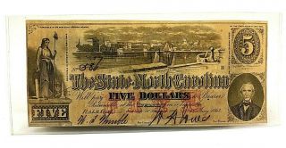 1863 The State Of North Carolina,  Raleigh Five Dollar Obsolete Note No.  986