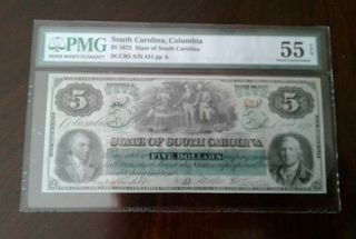 1872 $5 South Carolina,  Pmg 55 Gem Uncirculated Epq - Low Issue Number