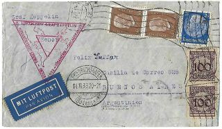 Zeppelin Germany To Argentina Airmail Cover 1932 Red Cachet
