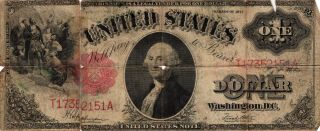 1917 Us Note $1 Legal Tender One Dollar Fr.  39 Large Size Sawhorse Note
