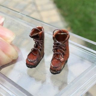 1:24 Half Scale Dirty Leather Work Boots Shoes - Estate Dollhouse Miniature