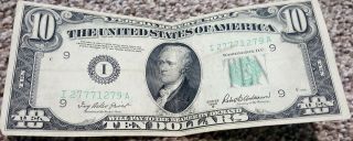 Series 1950 B $10 Dollar Federal Reserve Note.  Sn I 27771279 A