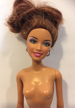 Mattel Barbie Doll Ethnic Latina Hispanic Brown Hair Green Eyes Hoop Earrings