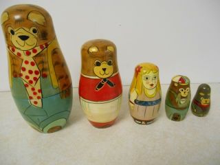 Goldilocks & The 4 Bears Nesting Dolls Set Of 5 Authentic Models Figurines 5 12 "