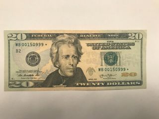 $20 Dollar Bill Star Note Low Serial Number 2013 Mb00150999