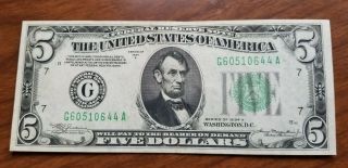1934 A 5 Dollar Federal Reserve Note Bill Currency 60510644 Au