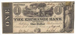 $1.  00 Note The Exchange Bank Of Virginia Norfolk 1863