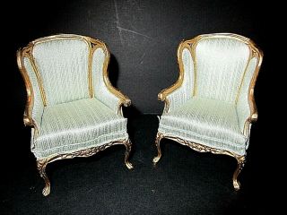 Bespaq Victorian Style Doll House Hand Crafted 2 Wing Chairs
