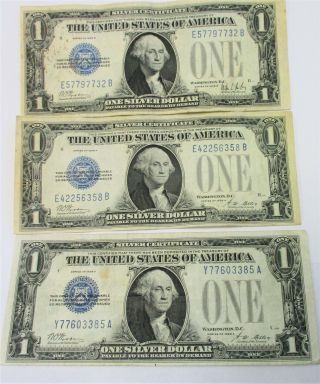 (3) Series 1928 A & 1928b $1 Silver Certificate Funny Back Notes