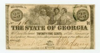 1863 Cr.  15 25c The State Of Georgia Note - Civil War Era