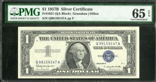 Us Paper Money 1957b $1 Silver Certificate Pmg Cu65