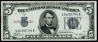1934 - B $5 Dollar Silver Certificate Note Uncirculated