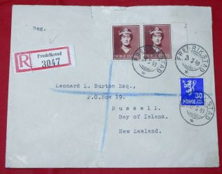 Norway Fredrikstad Registered 1940 Cover To Bay Of Island Zealand