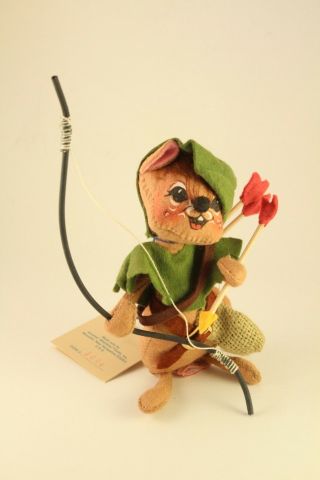 1990 Annalee Toy Doll 7 " Bow & Arrow Robin Hood Mouse Figurine 2008,  Bag