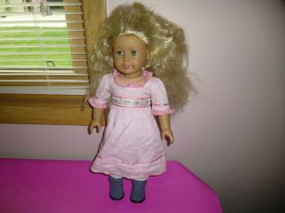American Girl Doll Caroline Pink Dress Blond Messy Hair