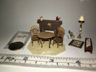 1/4 “ Scale Doll House Artisan Made Table & Chairs,  Fireplace,  Clock,  Mirror Etc