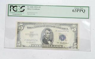 Choice 63 Ppq $5 1953 - A Silver Certificate - Fr 1656 - Pcgs 530