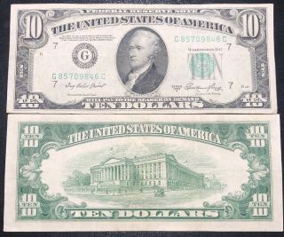 1950 A $10 Ten Dollar Bill Federal Reserve Note Chicago Vintage Old Currency