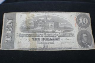 1863 Confederate States Of America Ten Dollar Bill