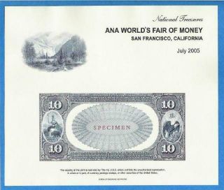 Bep Souvenir Card B 277 Ana Summ.  2005 Back 1882 $10 National Bank Note Yosemite