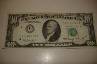 1963 Series A $10 Ten Dollar Bill Green Seal Cleveland Ohio D Henry Fowler Lqqk