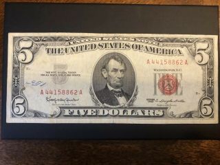 Series 1963 $5 Dollar Red Seal Note A 44158862 A,  Mega Rare