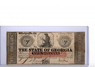 1862 $5 State Of Georgia Milledgeville,  Ga Gacr - 5 Obsolete Currency 19 - C337